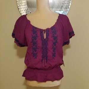 Women's FOREVER 21 Purple Embroidered Top Sz M NWT